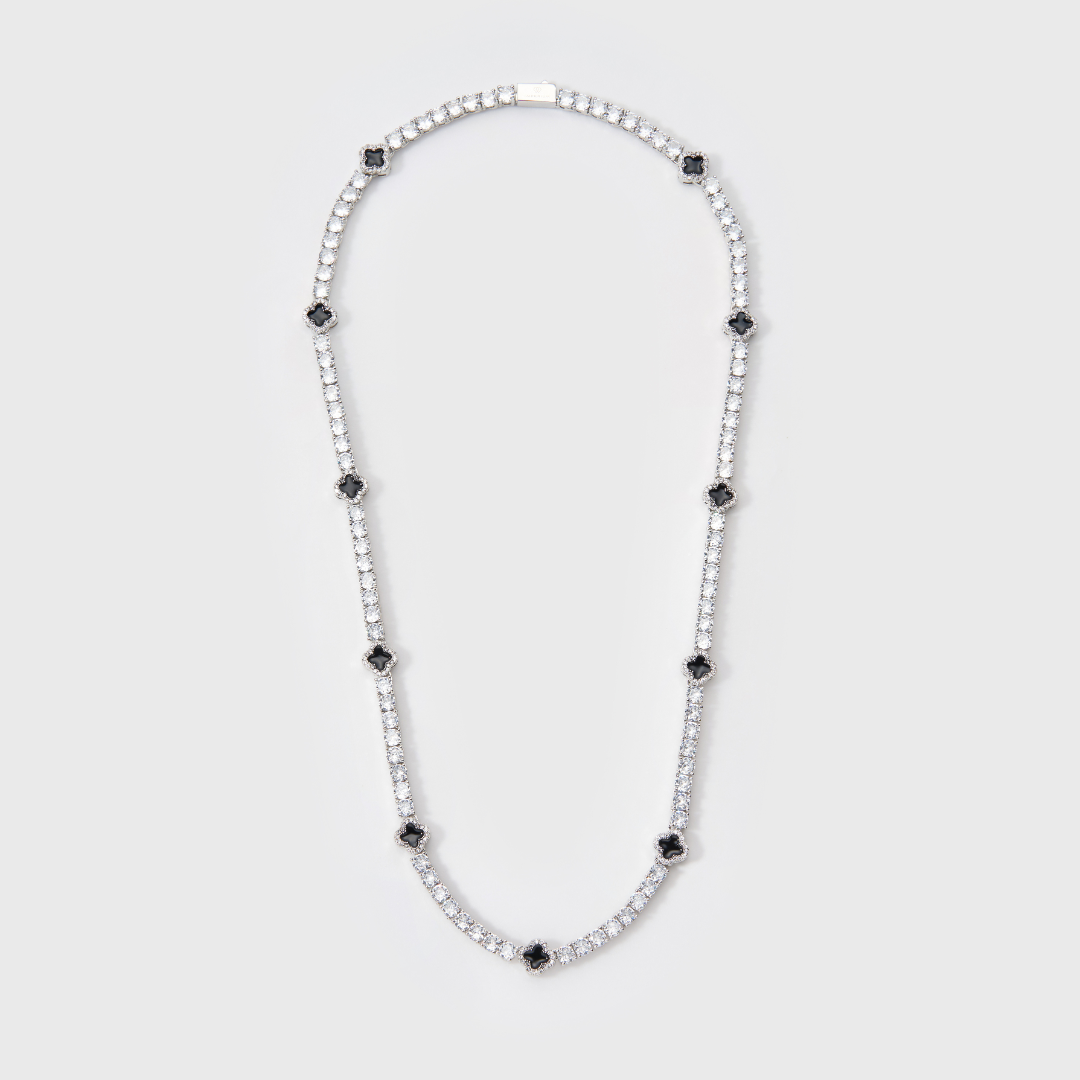 Women's Black Clover Tennis Chain (Silver) - 4mm