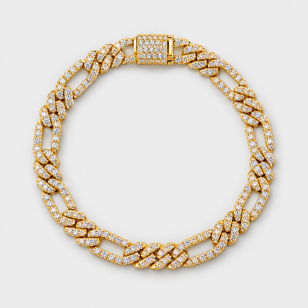 Iced Figaro Bracelet (Gold) - 7mm
