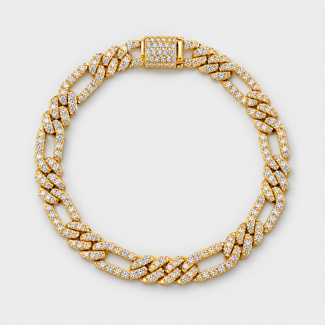 Iced Figaro Bracelet (Gold) - 7mm
