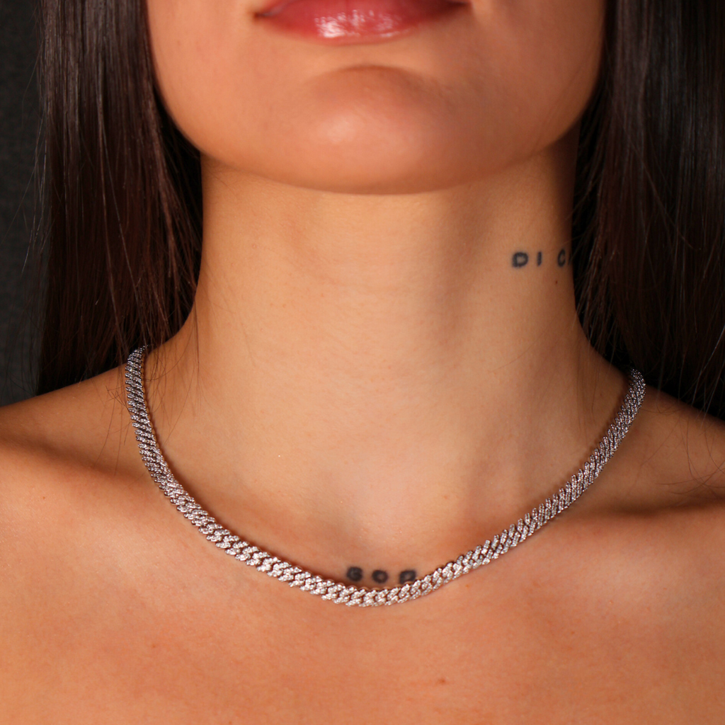 Women's Iced Micro Prong Cuban Chain + Bracelet (Silver) - 5mm