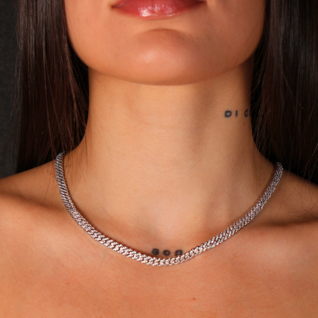 Women's Iced Micro Prong Cuban Chain + Bracelet (Silver) - 5mm
