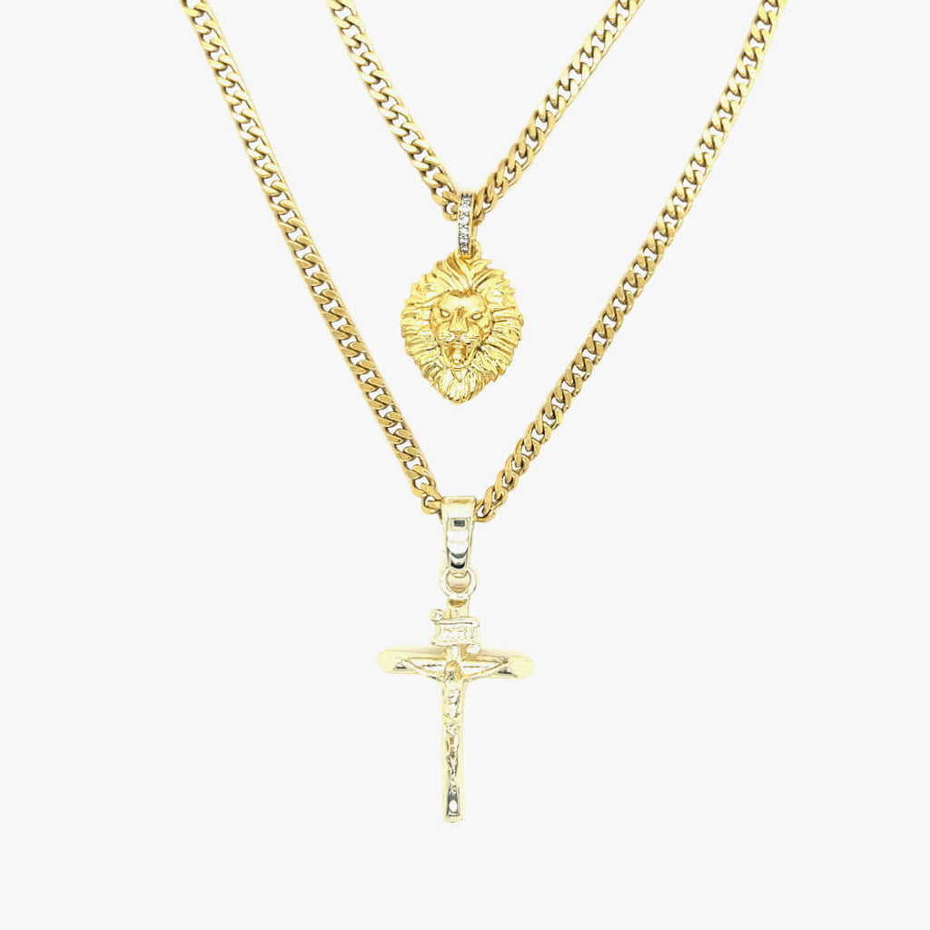 Crucifix and Lion Set in Yellow Gold