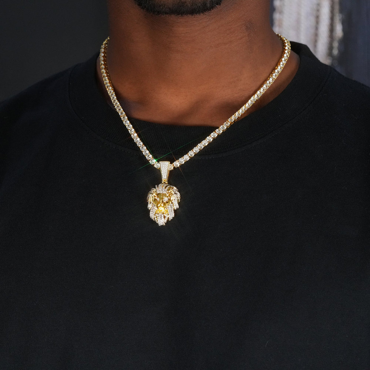 23mm Gold-Plated Micro-inlay Zircon # Lion Head # Rapper Chain