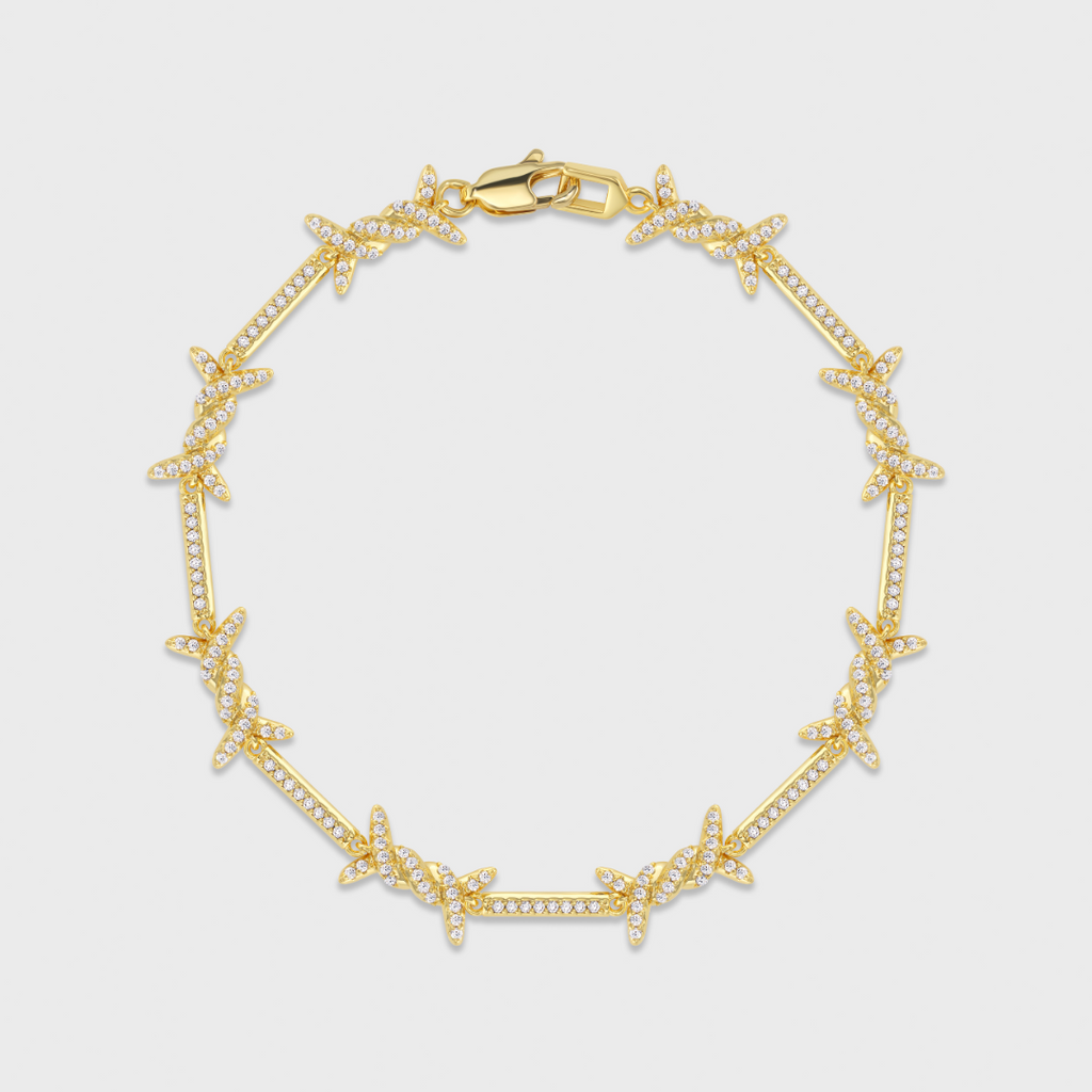 Iced Barbed Wire Bracelet (Gold) - 6mm