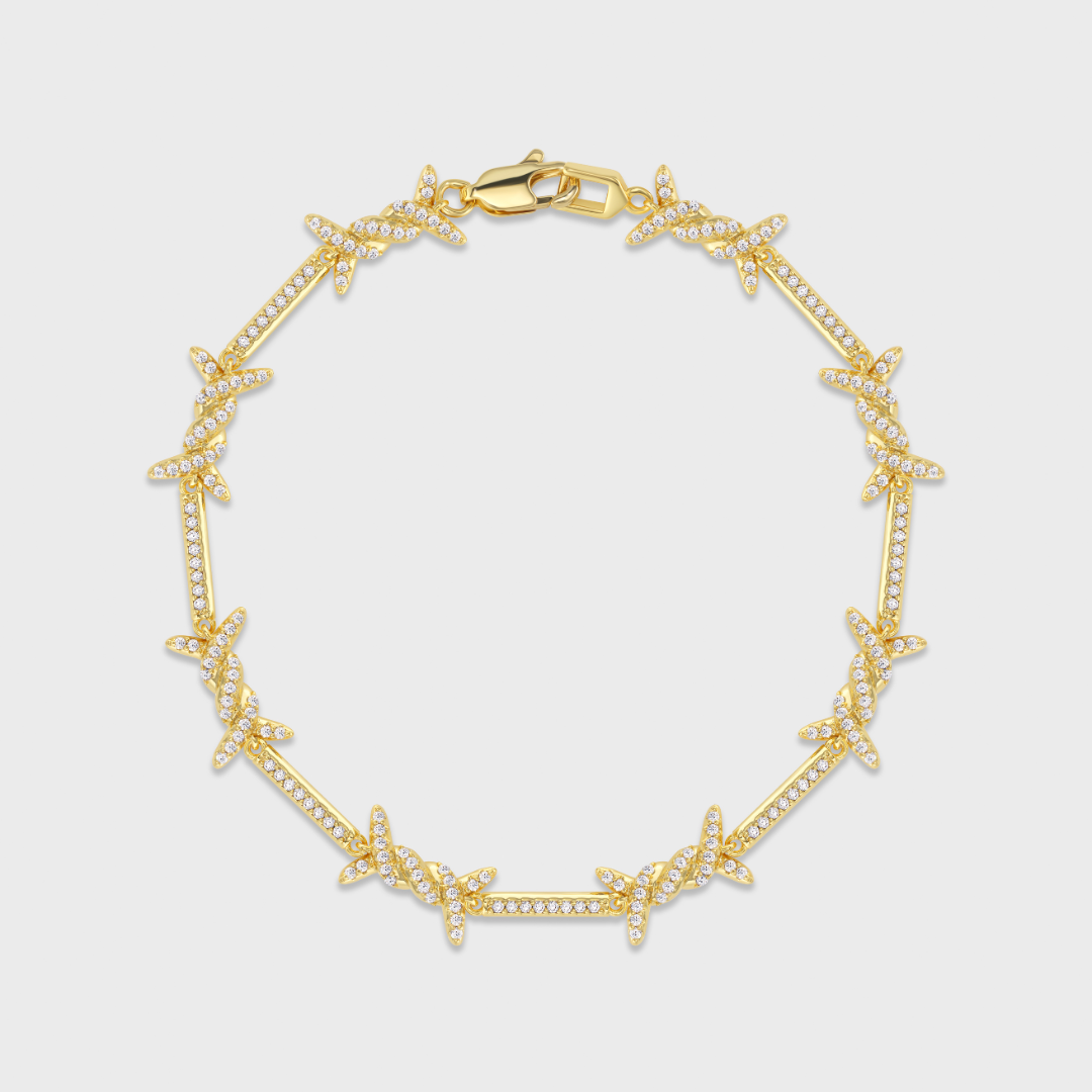 Iced Barbed Wire Bracelet (Gold) - 6mm