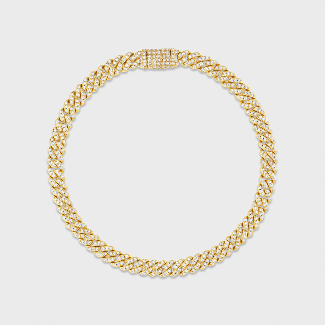 Women's Iced Micro Prong Cuban Chain + Bracelet (Gold) - 5mm