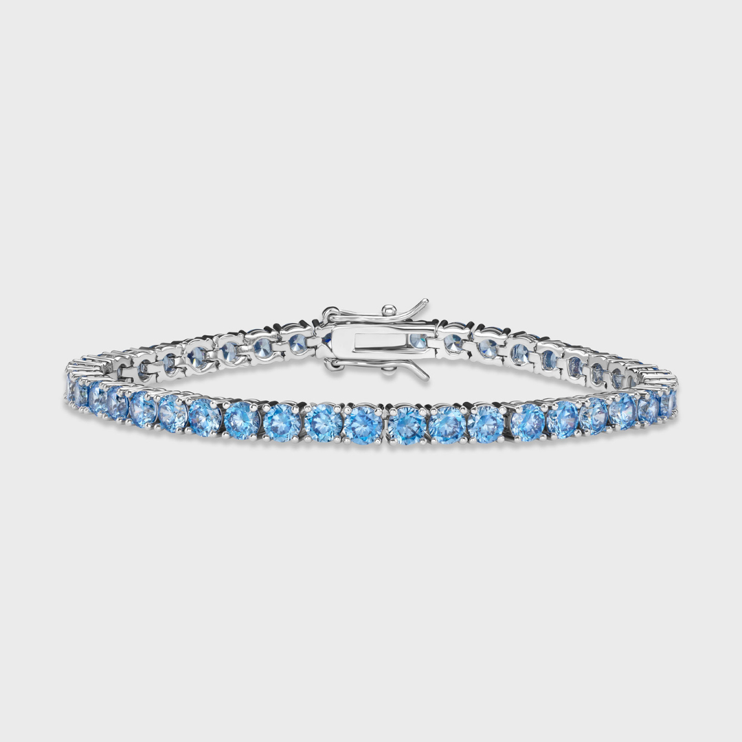 Women's Blue Diamonds Tennis Bracelet (Silver) - 4mm