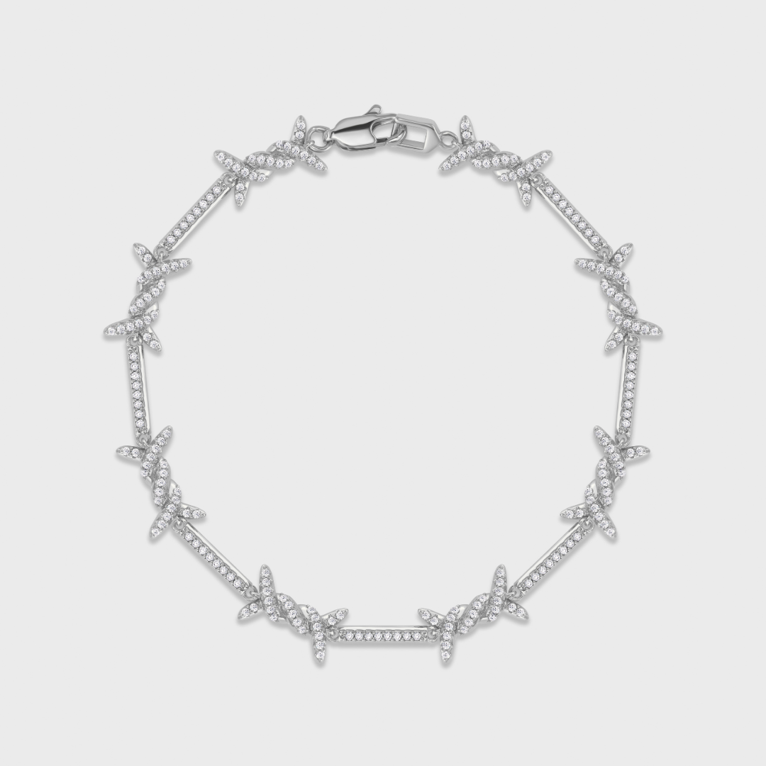 Iced Barbed Wire Bracelet (Silver) - 6mm