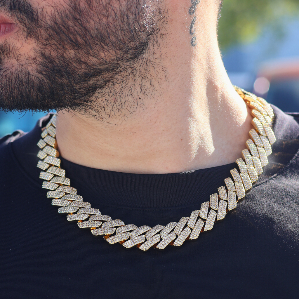Iced Prong Cuban Chain + Bracelet (Gold) - 20mm