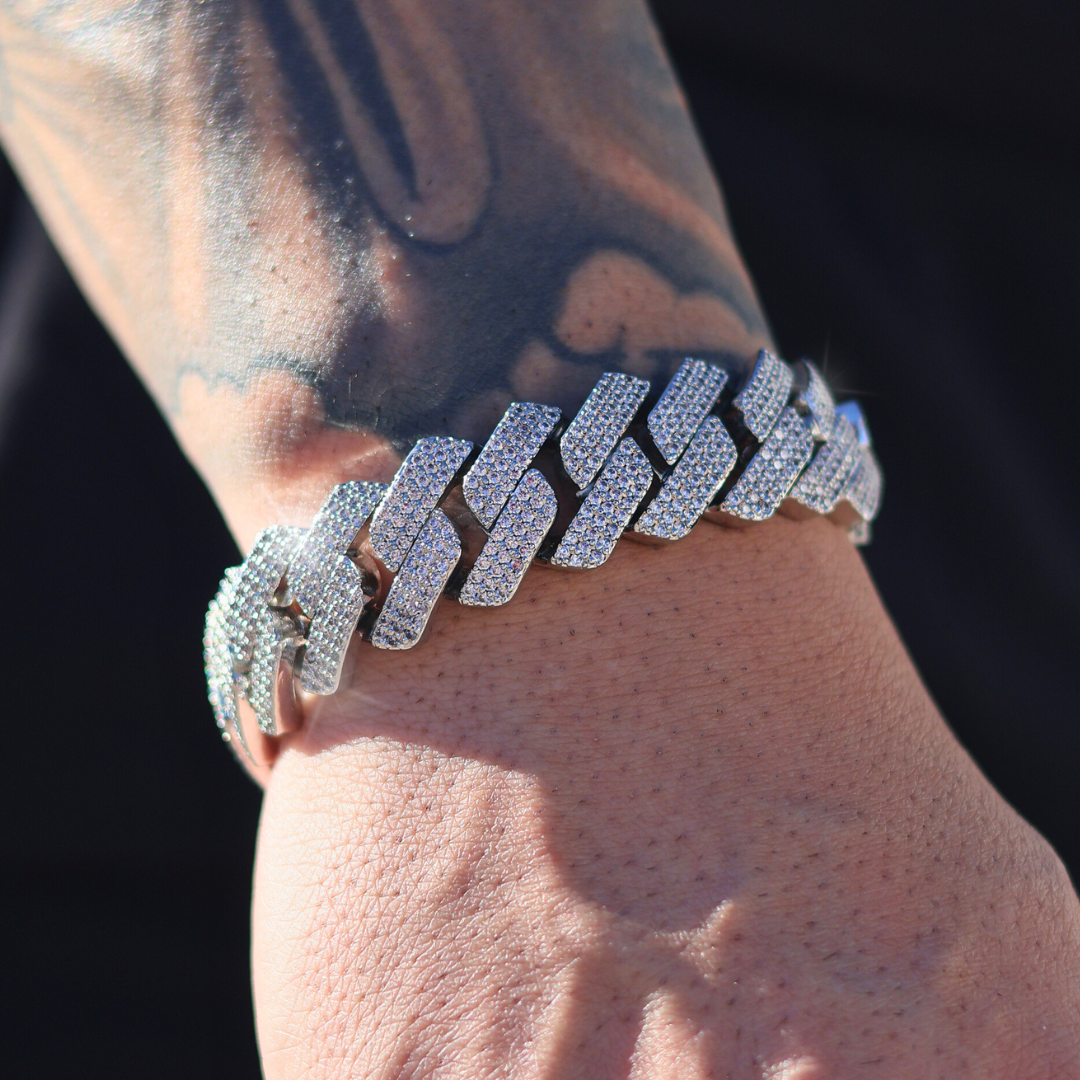 Iced Prong Cuban Chain + Bracelet (Silver) - 20mm
