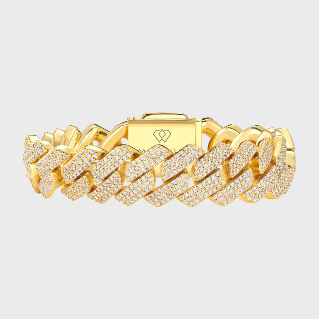 Iced Prong Cuban Chain + Bracelet (Gold) - 20mm