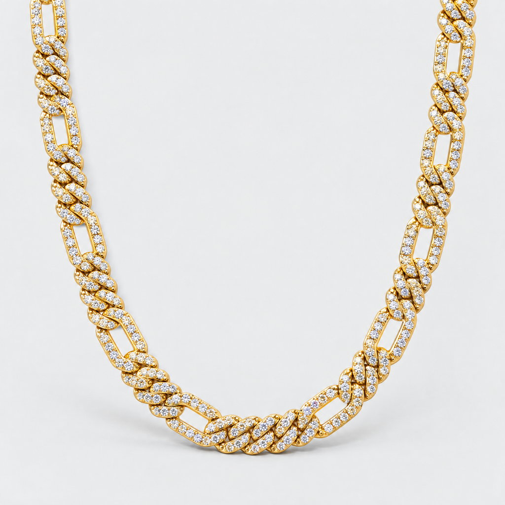 Iced Figaro Chain (Gold) - 7mm