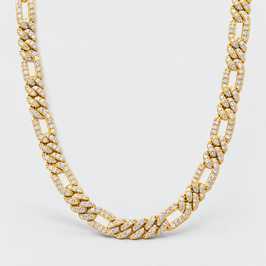 Iced Figaro Chain (Gold) - 7mm
