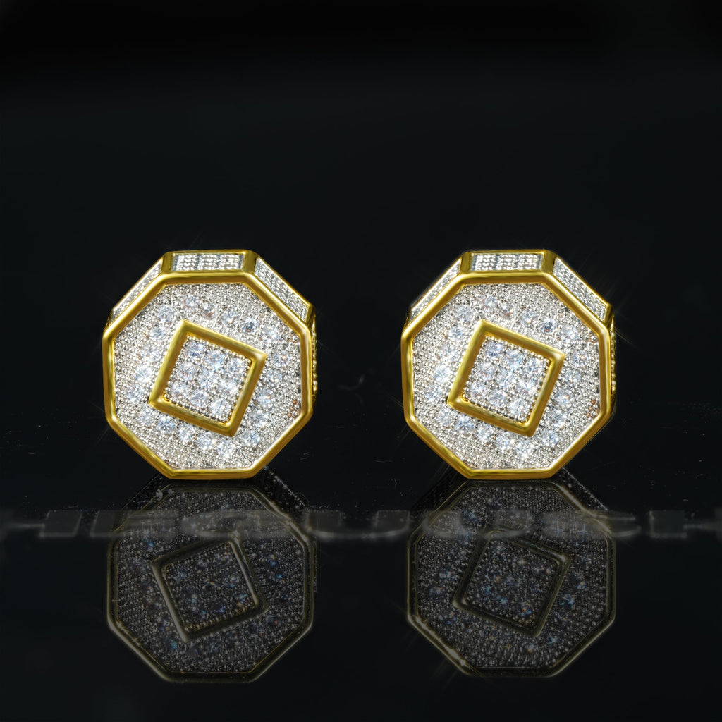 Two-tone Iced  Yellow Gold-Plated  CZ Earrings (12mm)