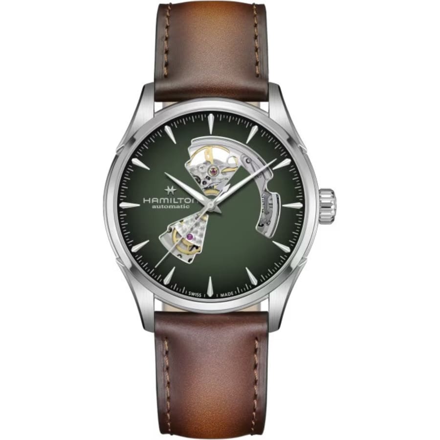 Hamilton Jazzmaster Open Heart Automatic Green Dial Leather Strap Men's Watch H32705560