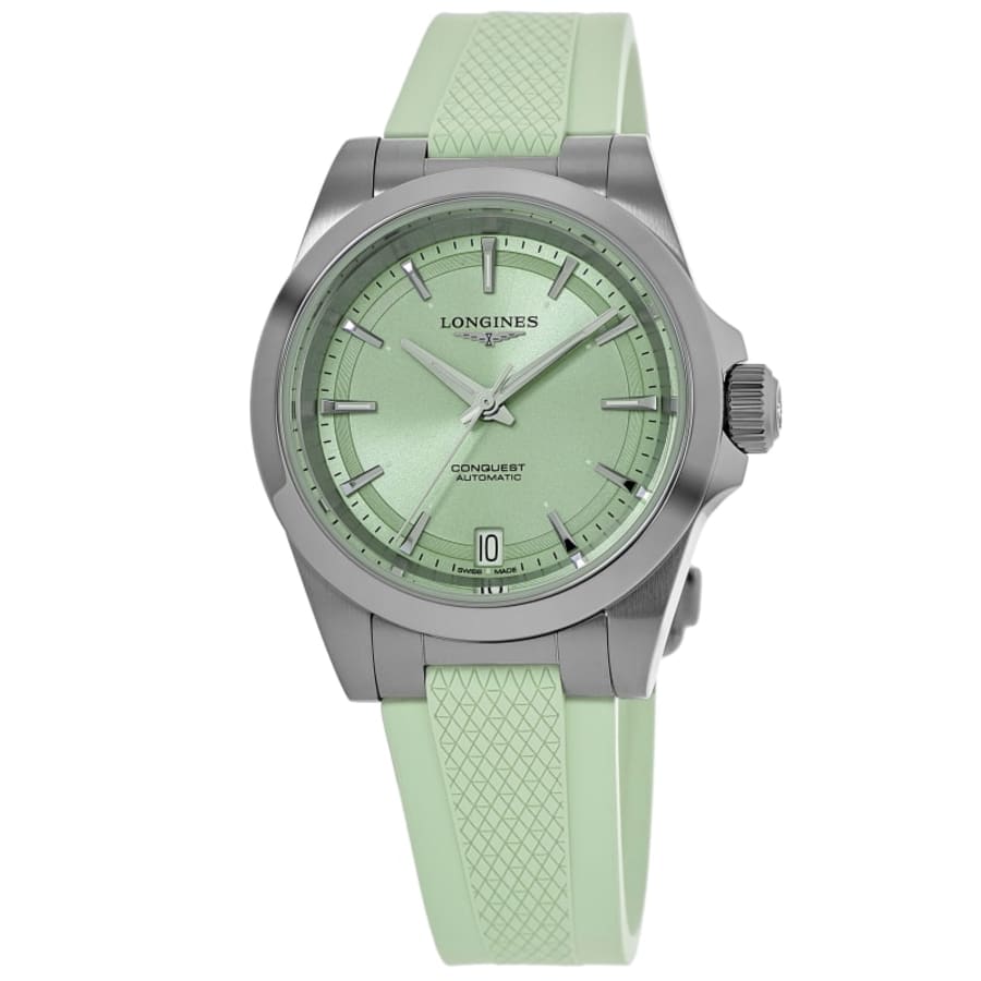 Longines Conquest Automatic 34mm Green Dial Rubber Strap Women's Watch L3.430.4.02.9
