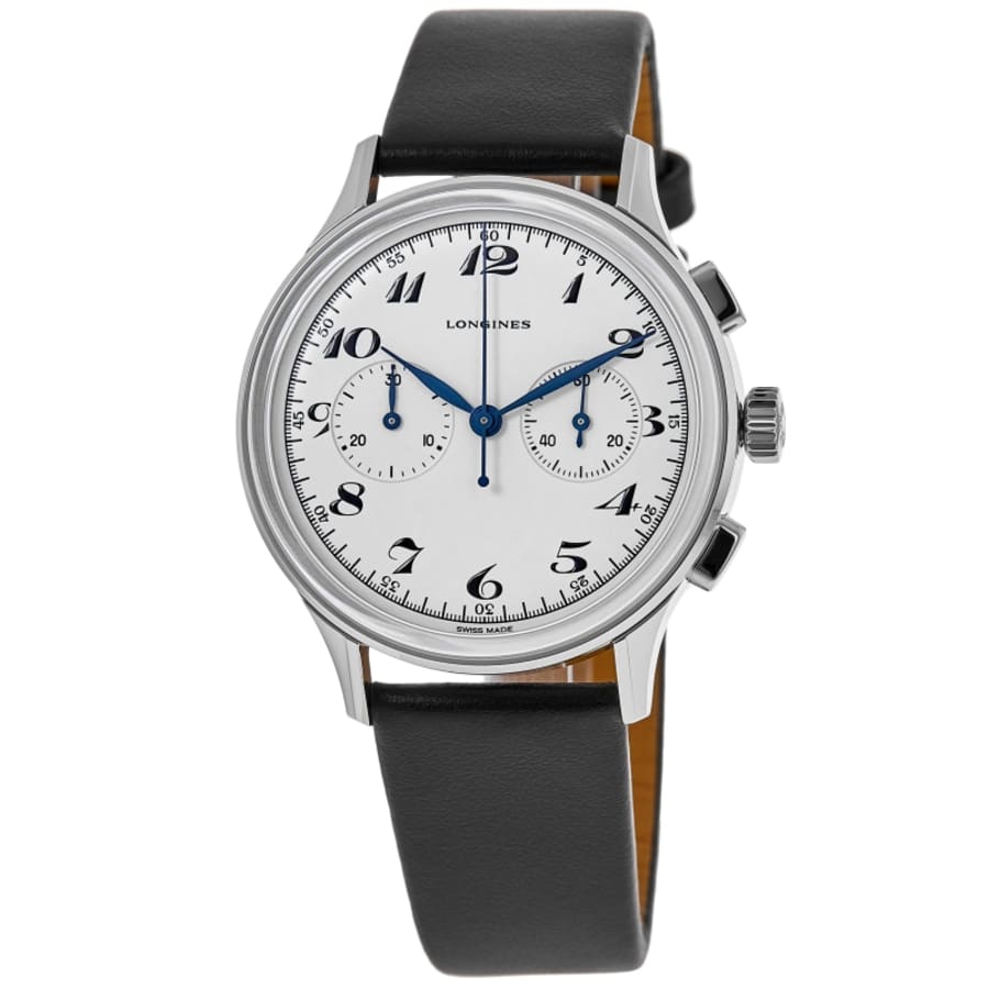 Longines Heritage Chronograph Silver Dial Black Leather Strap Men's Watch