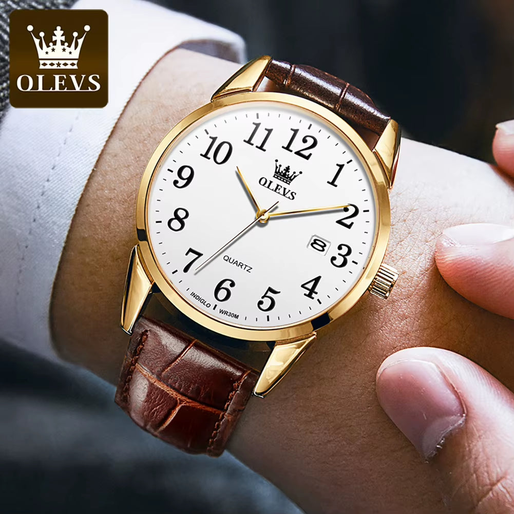 Luxury Waterproof Quartz Watch for Men and Women with Leather Strap and Arabic Numeral Scale