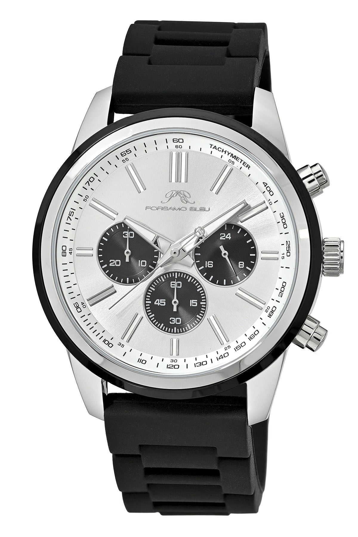 Porsamo Bleu Logan Chronograph Silicon Silver Tone & Black Men's Watch 1451ALOR