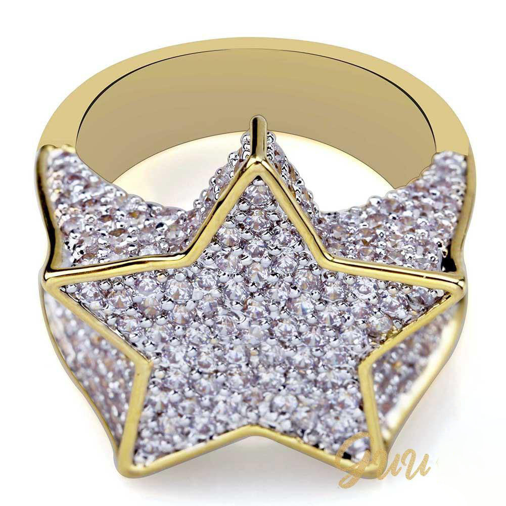 Gold-Plated Micro-inlay CZ Pentagram Ring