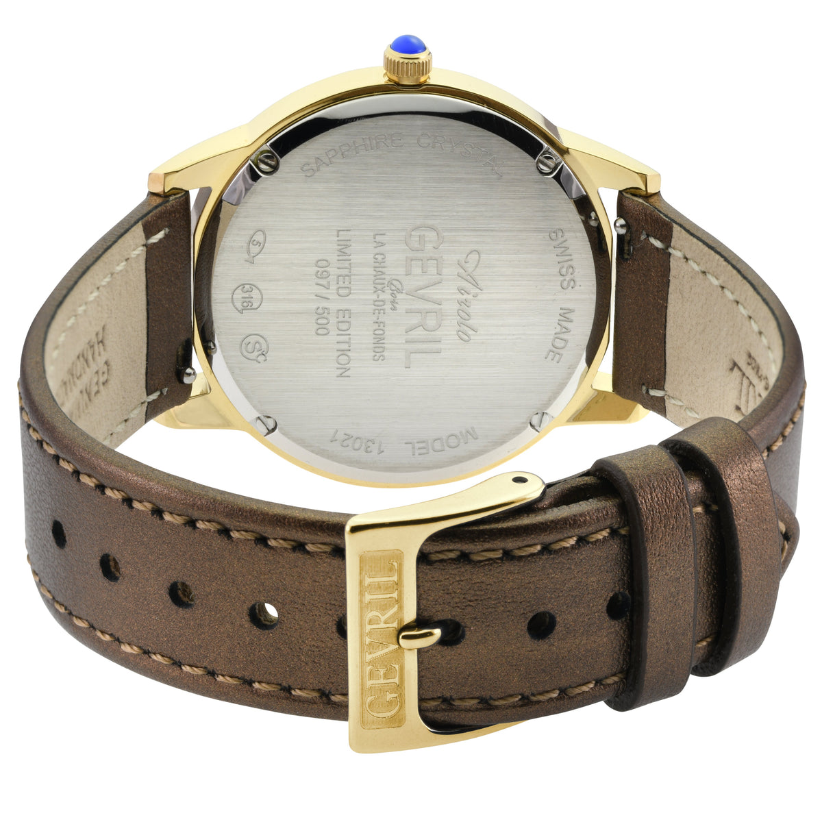 Gevril Women's Airolo Swiss Diamond Watch, White MOP Dial, 316L SS/IPYG Case, Genuine Italian Croc Leather Strap