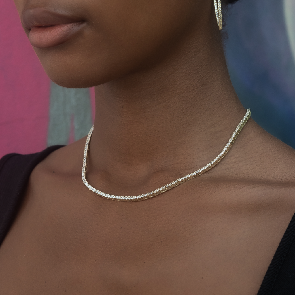 Diamond Tennis Necklace + Bracelet Bundle in Yellow Gold- 2mm
