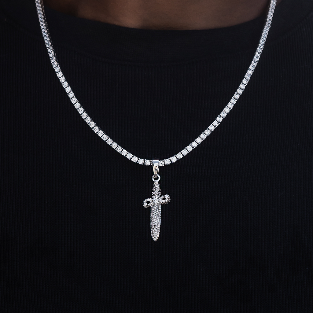 Iced Knife Pendant in White Gold