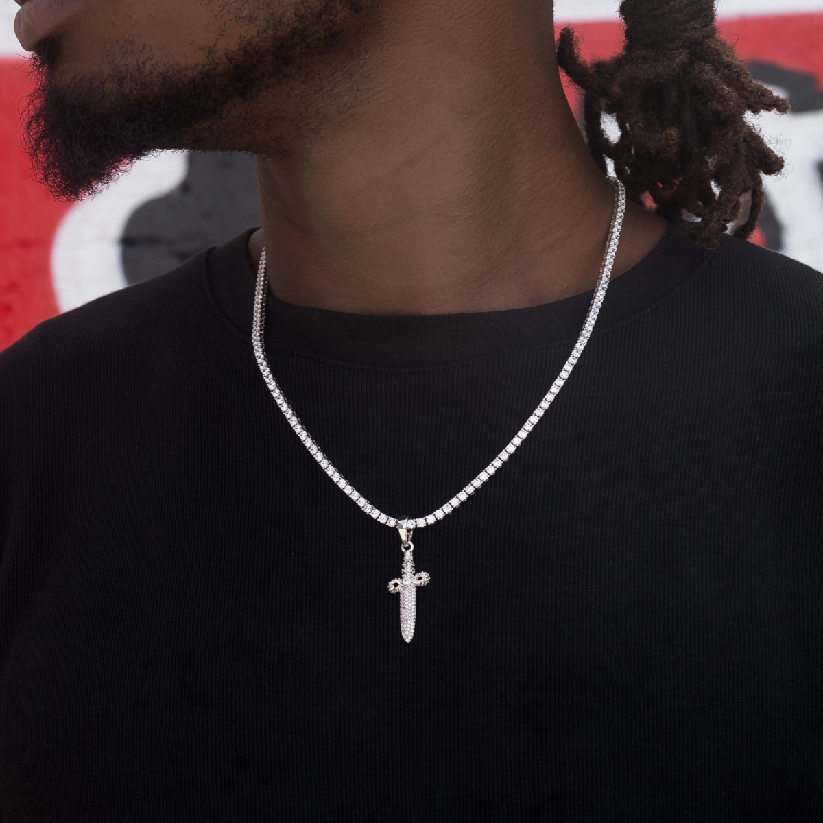 Iced Knife Pendant in White Gold