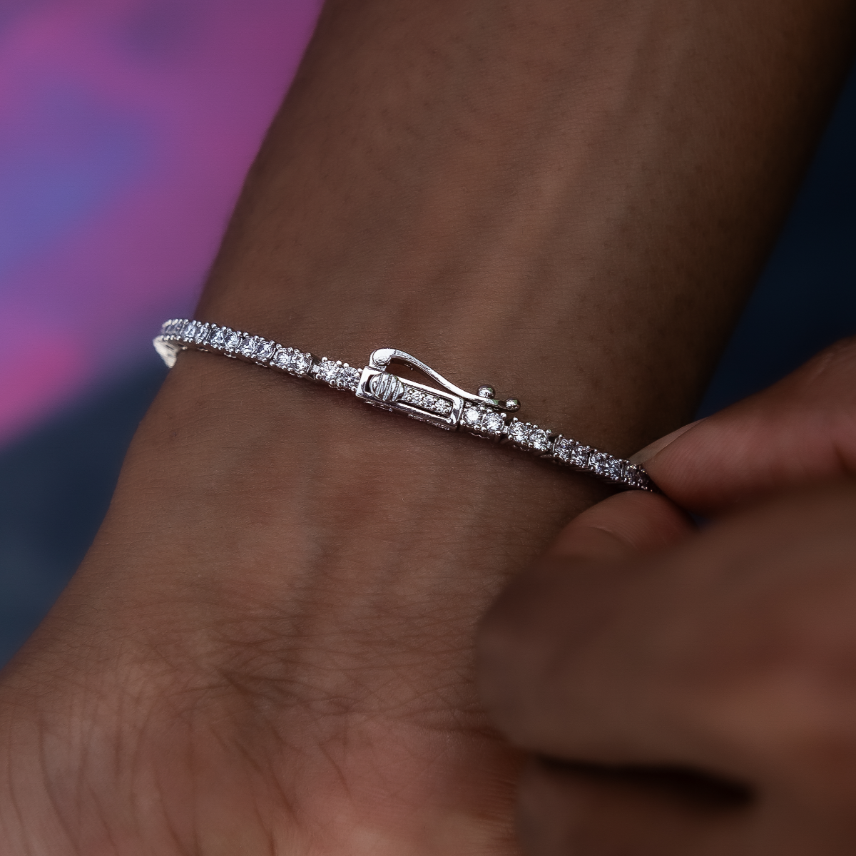 Women's Moissanite Diamond Tennis Bracelet in White Gold Vermeil - 2mm