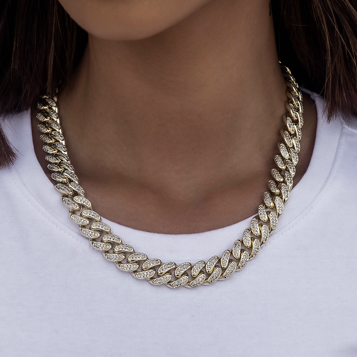 GLD Diamond Cuban Link Necklace in Yellow Gold- 12mm