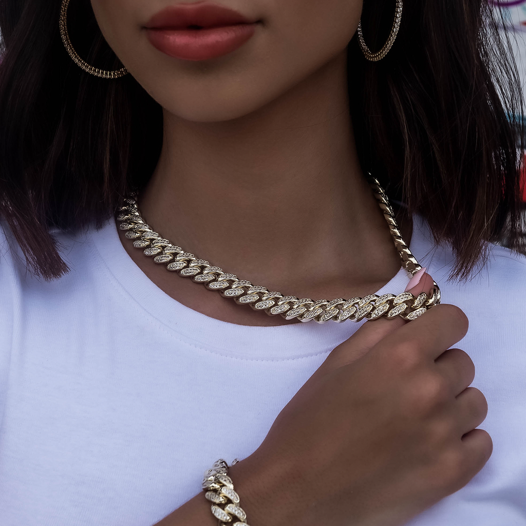 GLD Diamond Cuban Link Necklace in Yellow Gold- 12mm