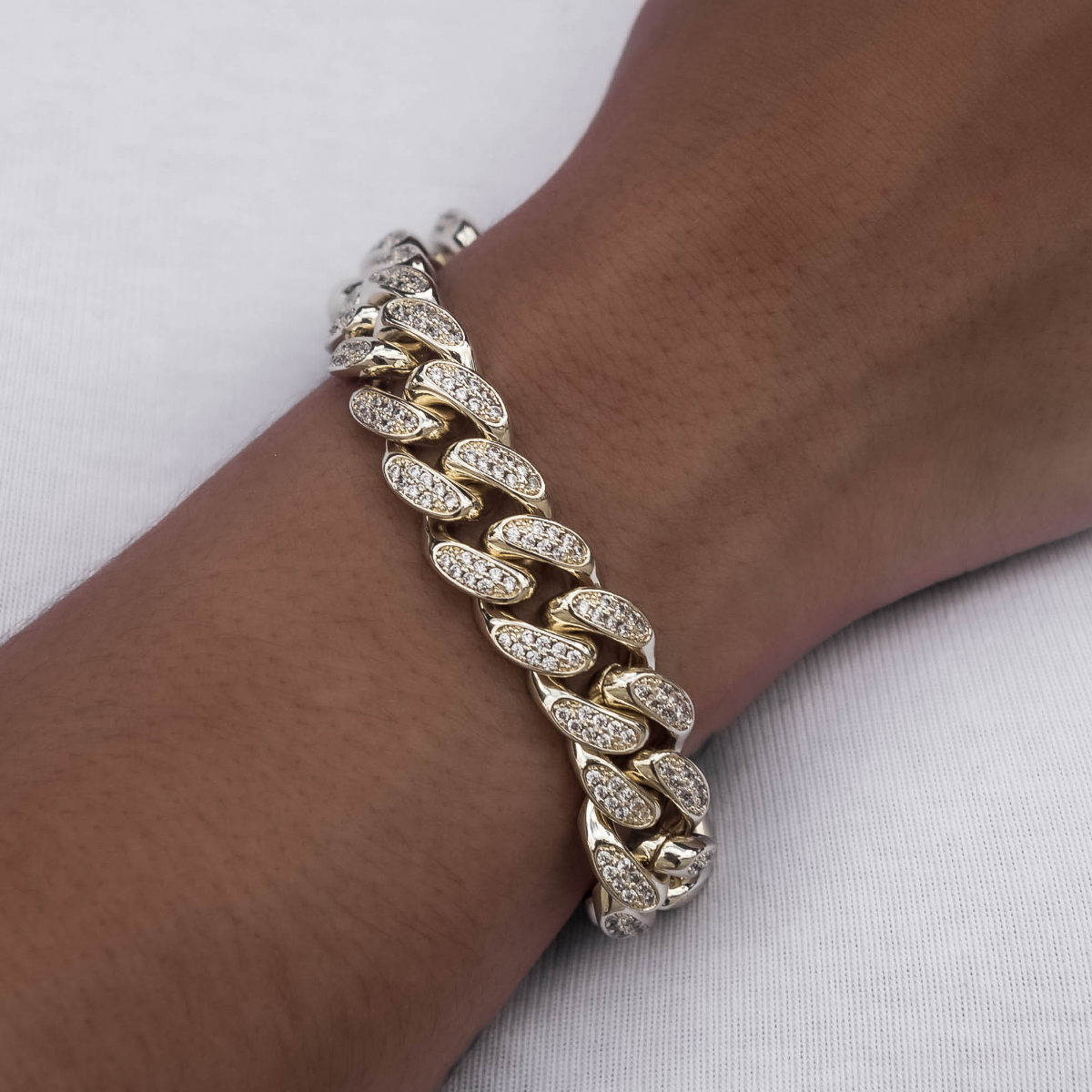 GLD Diamond Cuban Link Bracelet in Yellow Gold- 12mm