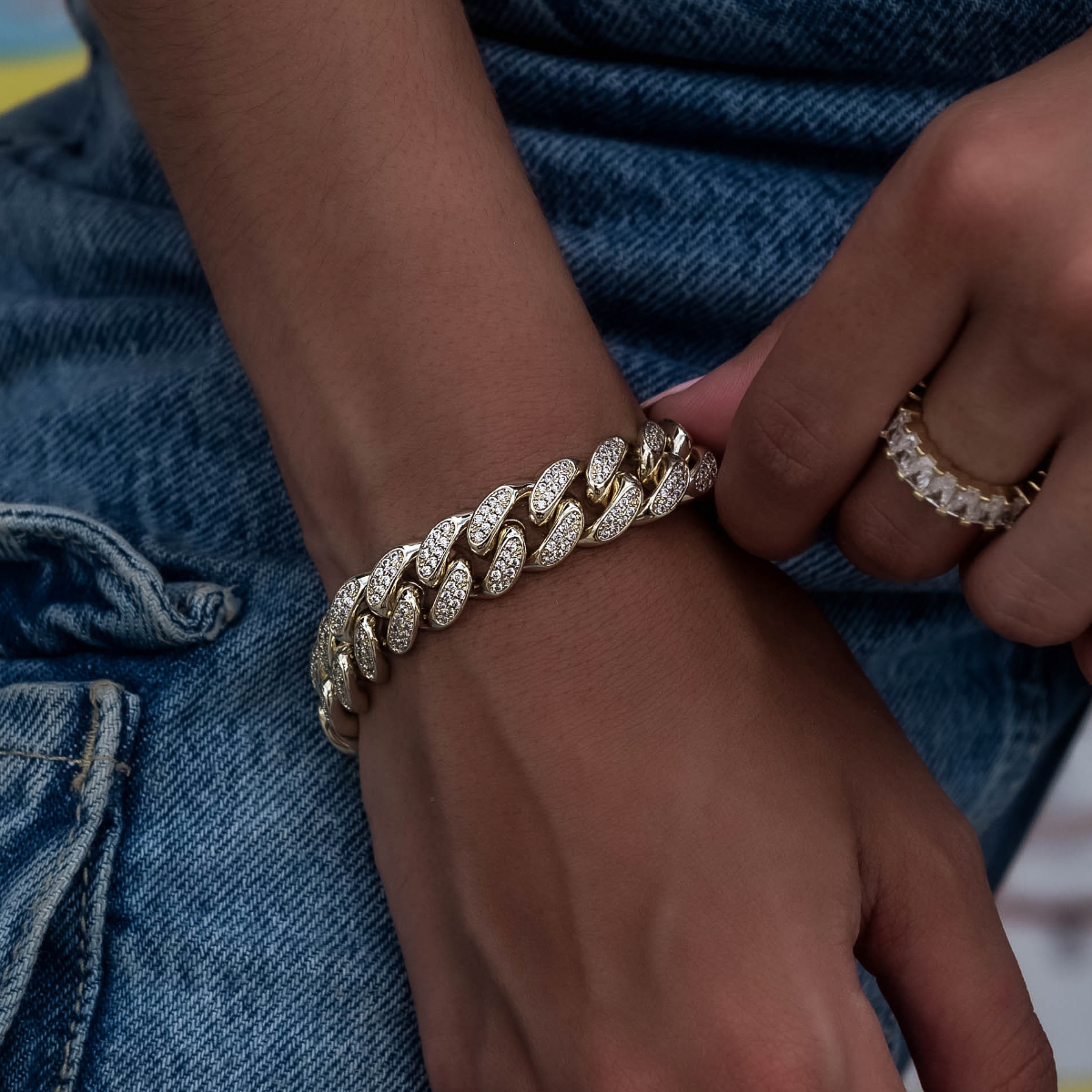 GLD Diamond Cuban Link Bracelet in Yellow Gold- 12mm