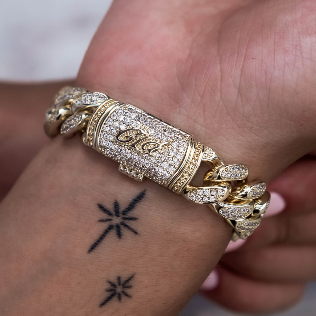 GLD Diamond Cuban Link Bracelet in Yellow Gold- 12mm