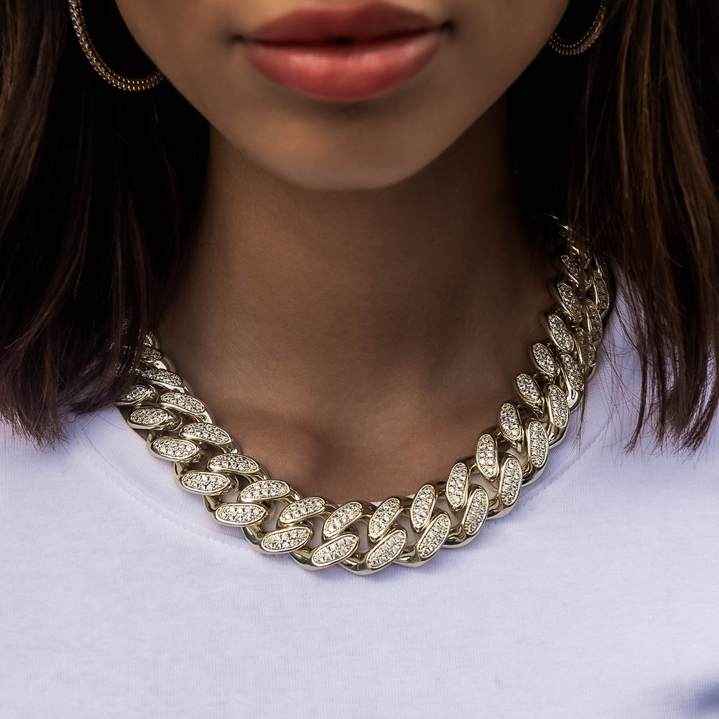 GLD Diamond Cuban Link Necklace in Yellow Gold- 19mm