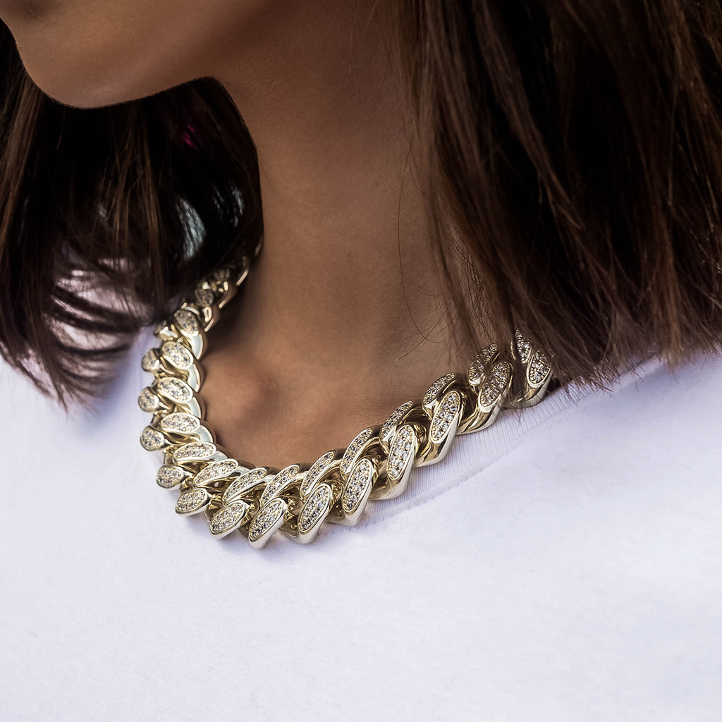 GLD Diamond Cuban Link Necklace in Yellow Gold- 19mm