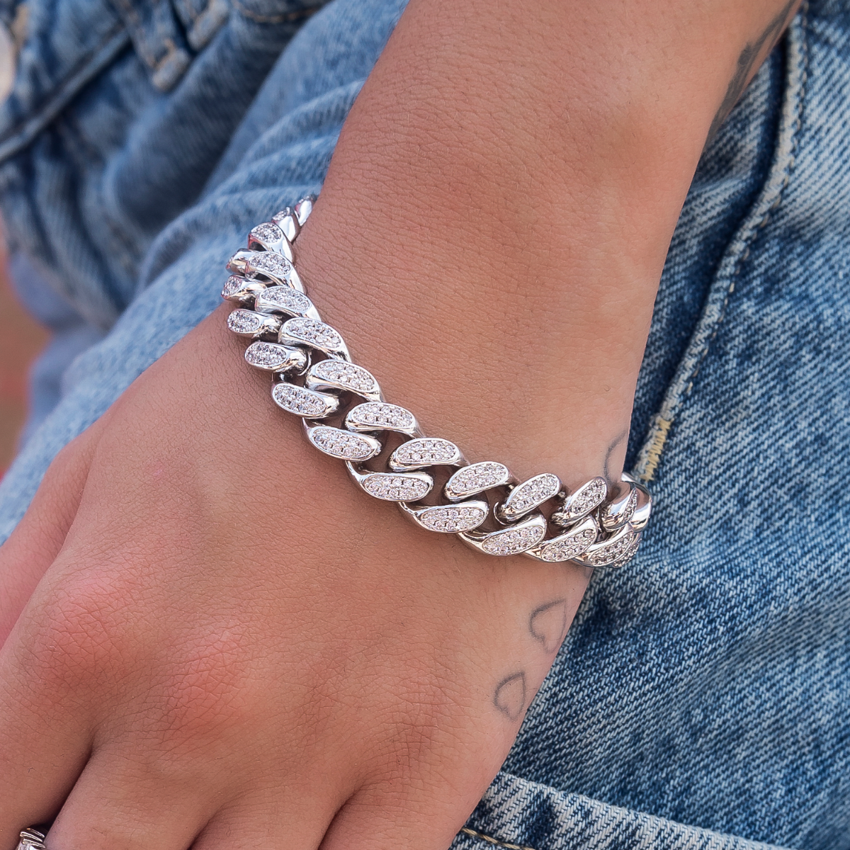 GLD Diamond Cuban Link Bracelet in White Gold - 12mm