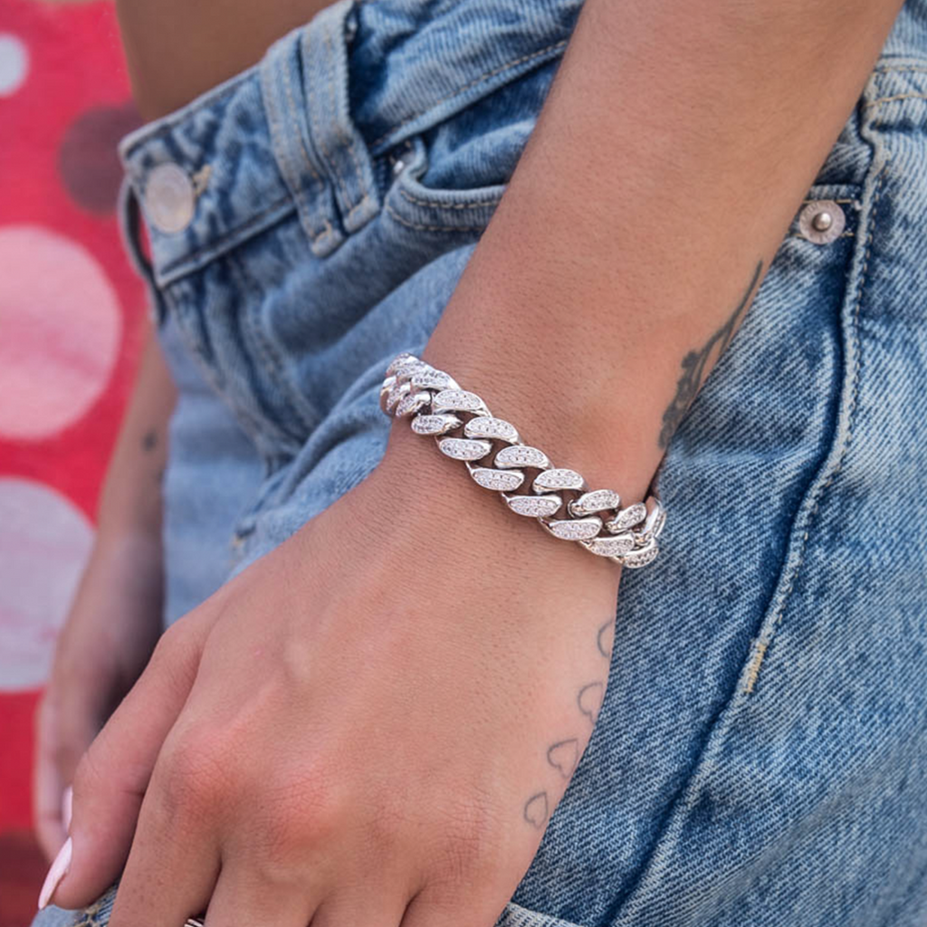 GLD Diamond Cuban Link Bracelet in White Gold - 12mm