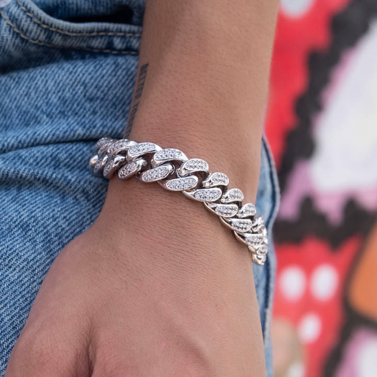 GLD Diamond Cuban Link Bracelet in White Gold - 12mm