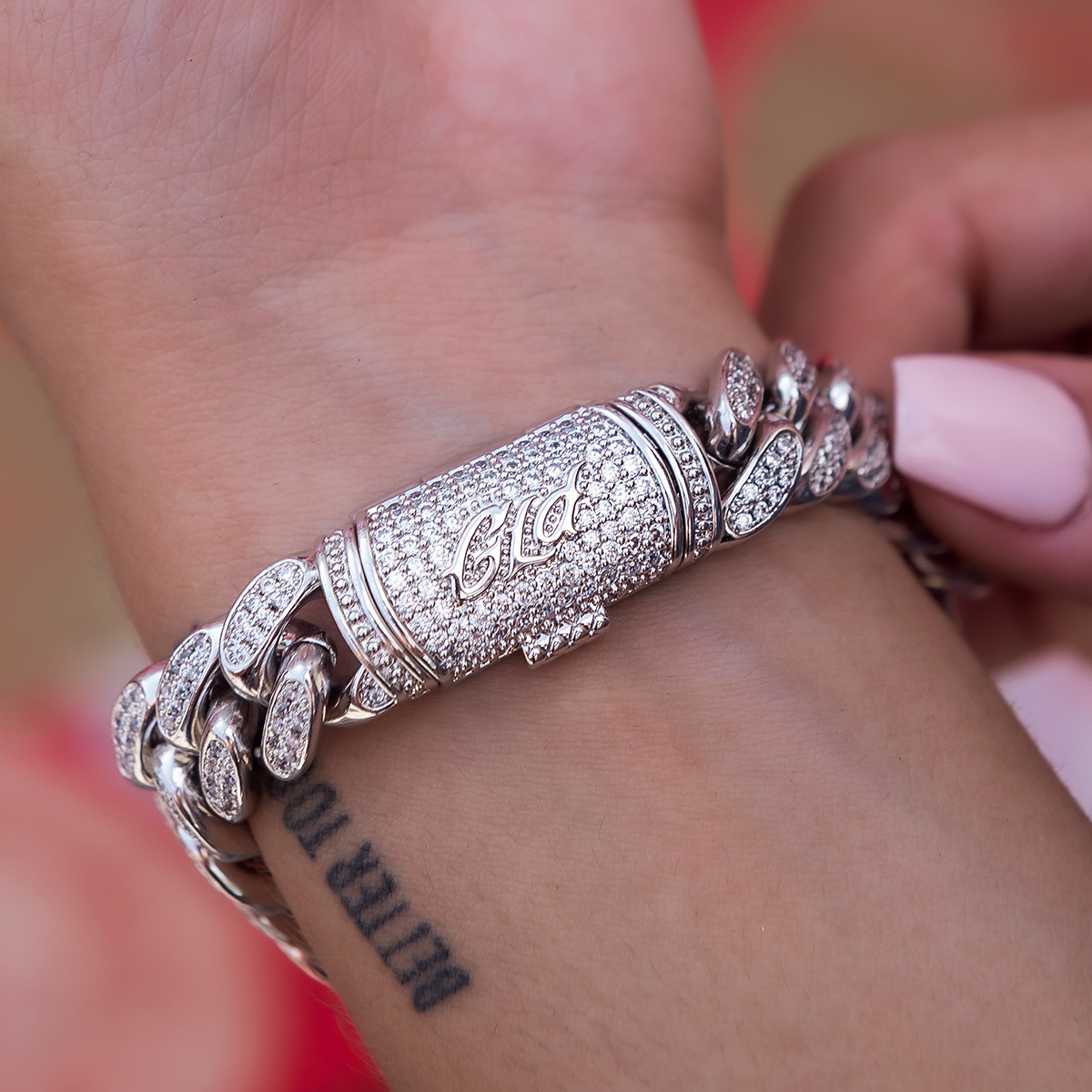GLD Diamond Cuban Link Bracelet in White Gold - 12mm