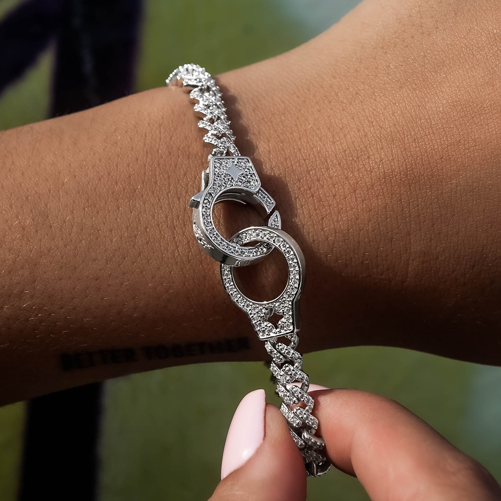 GLD Iced Handcuff Diamond Prong Cuban Bracelet in White Gold