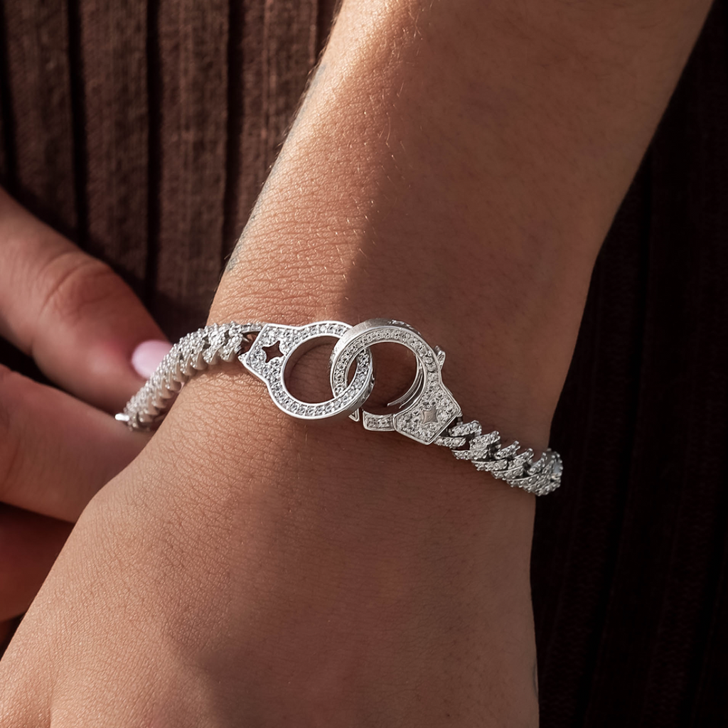 Iced Handcuff Diamond Prong Cuban Bracelet in White Gold