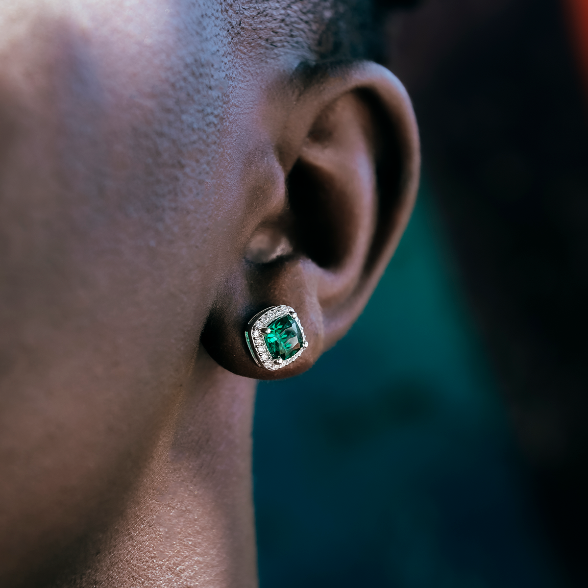 Emerald Cushion Cut Earrings in White Gold
