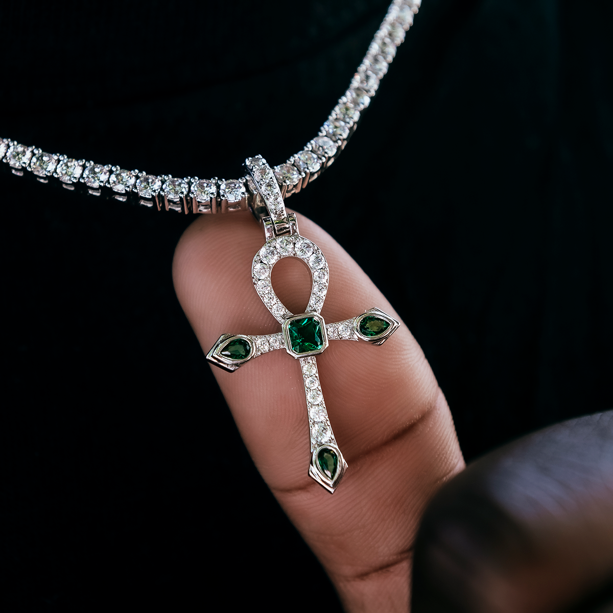 Emerald Stone Ankh Cross