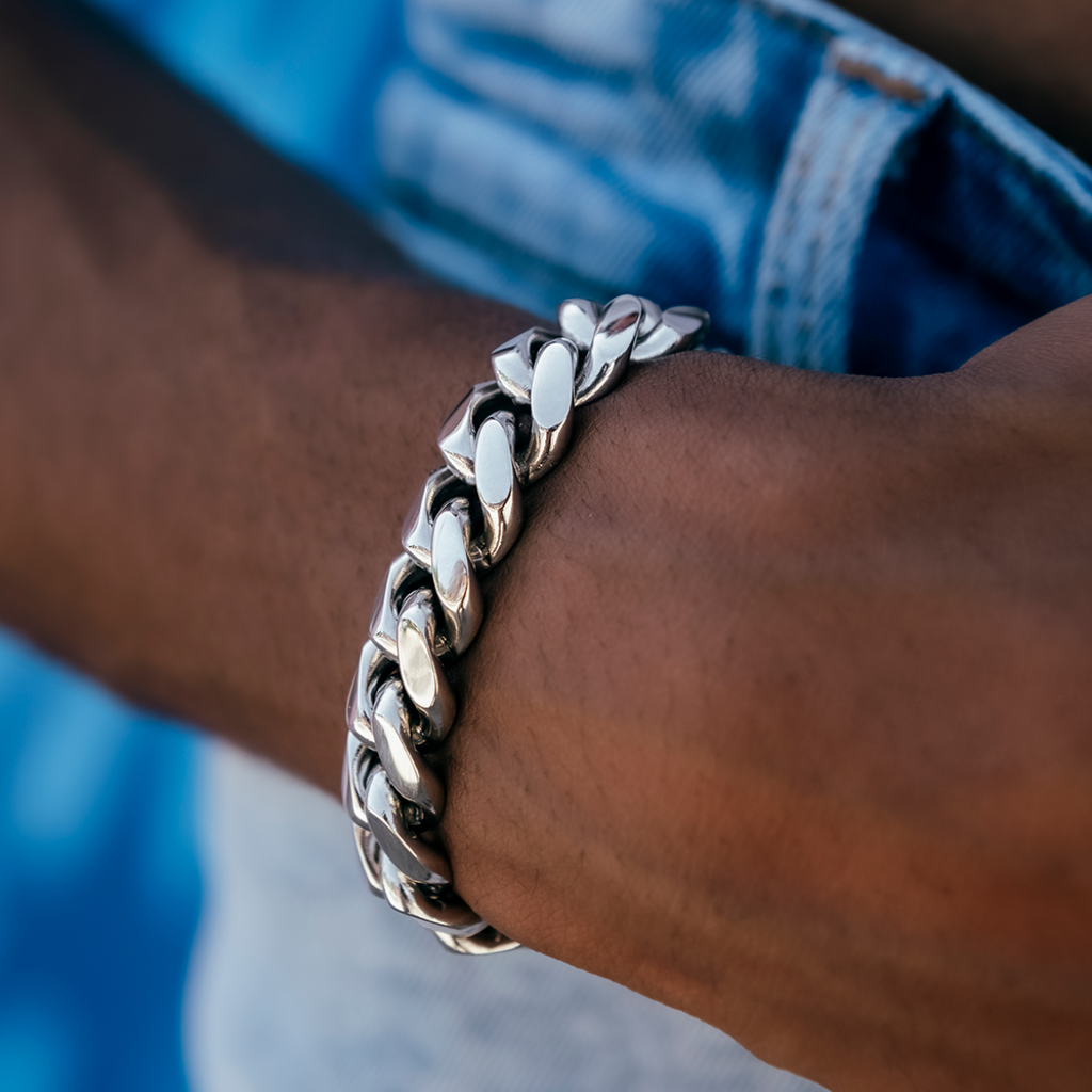 GLD Signature Cuban Link Bracelet in White Gold - 12mm