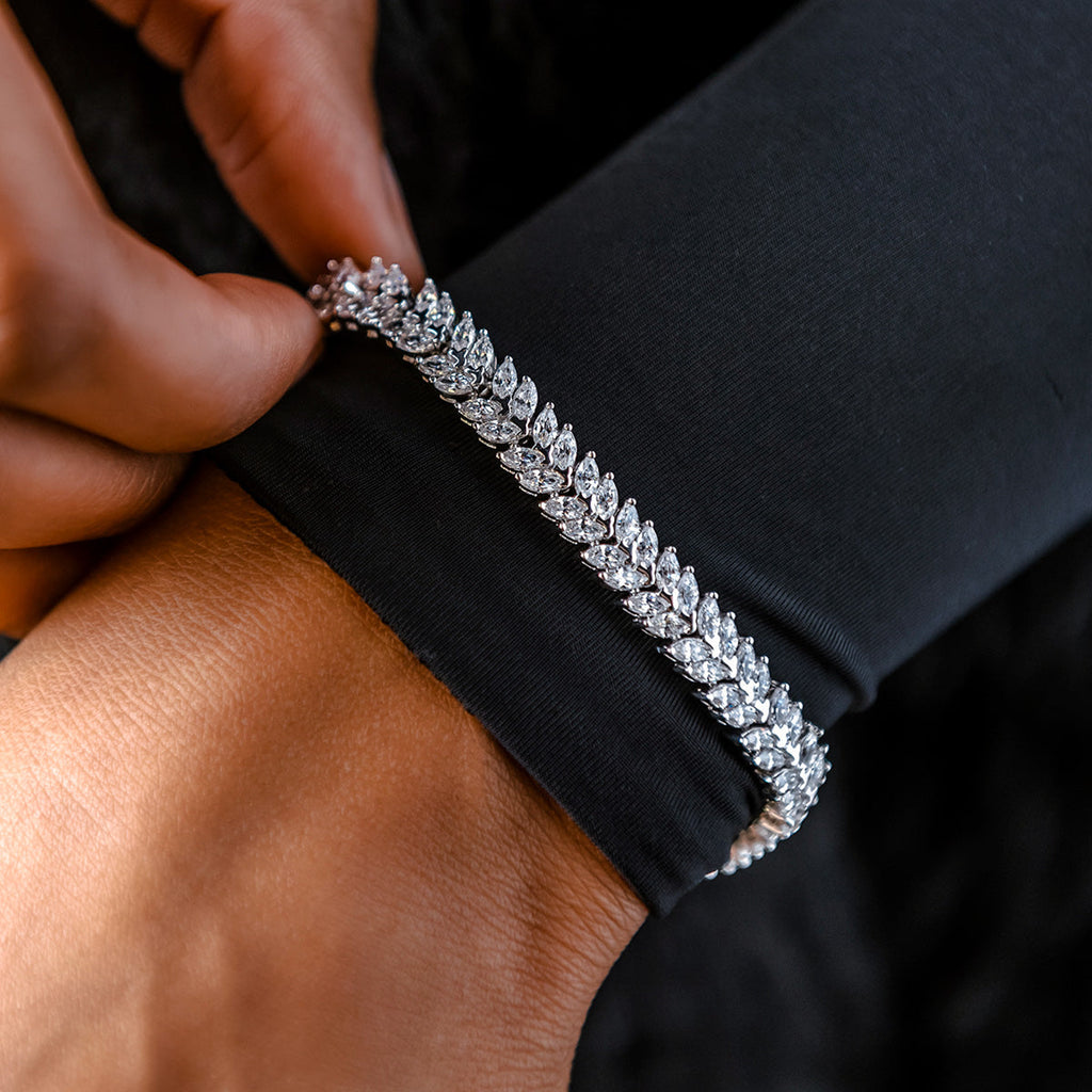 Iced Herringbone Bracelet in White Gold- 7mm