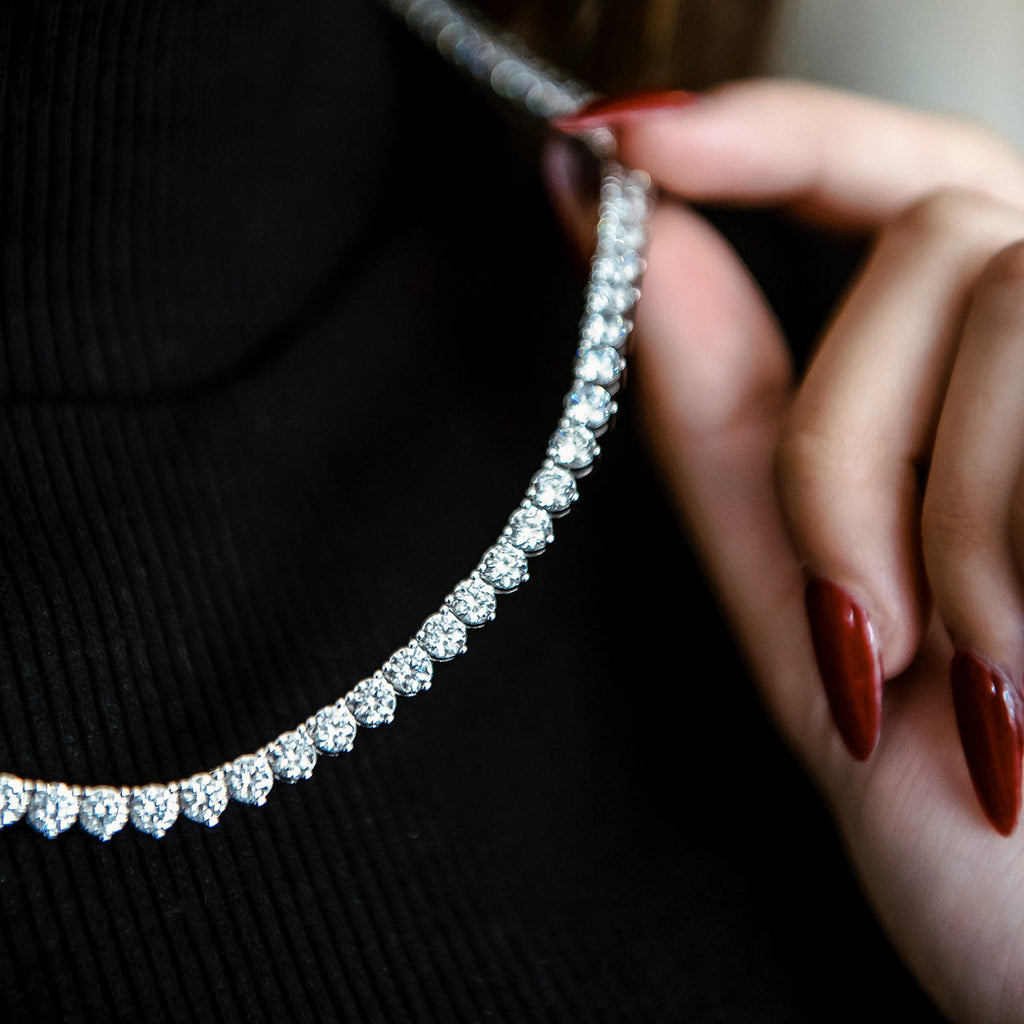 3 Prong Tennis Necklace in White Gold