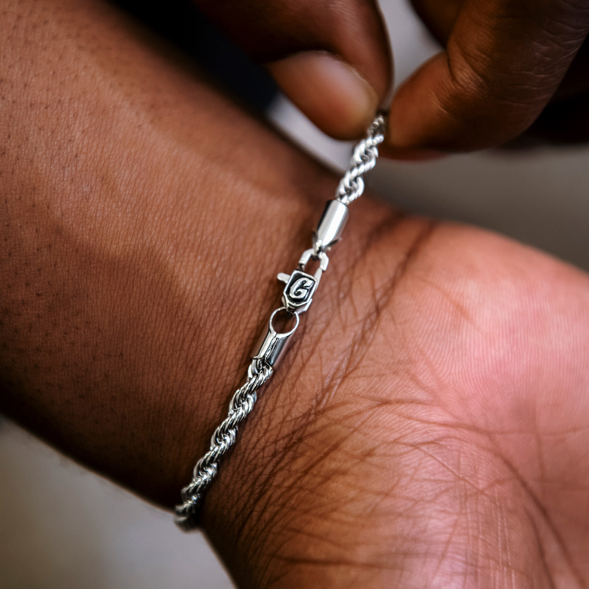 GLD Rope Bracelet in White Gold- 4mm