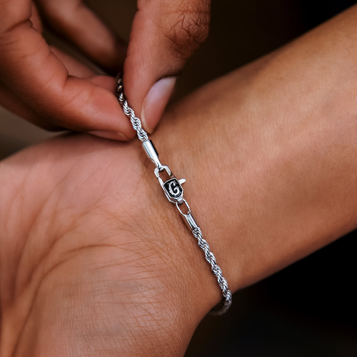 GLD Rope Bracelet in White Gold- 2mm