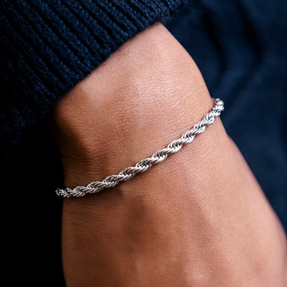 GLD Rope Bracelet in White Gold- 4mm